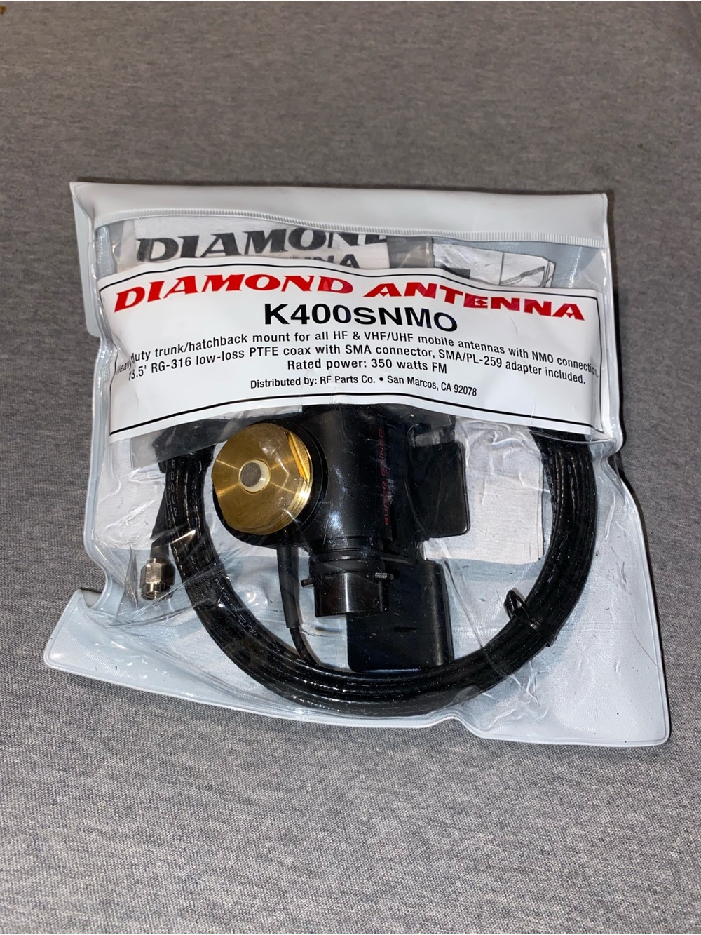K400SNM Trunk/Hatchback Antenna Mount - Black/Gold